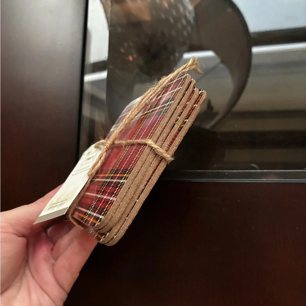 NWT! Pier 1 Red Plaid Coasters Set